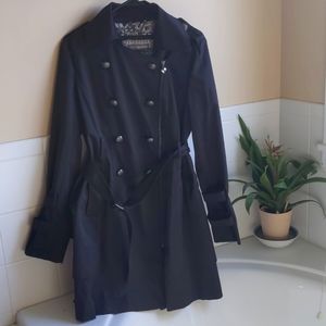 Guess Black Trenchcoat with elegant buttons and unique sleeve details and belt